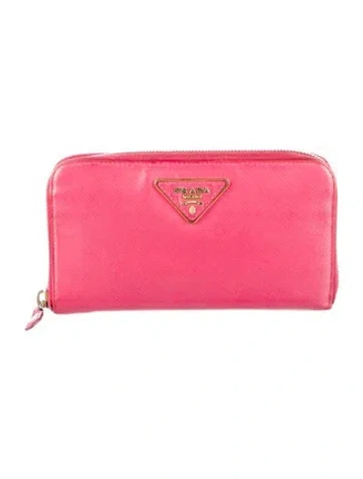 Pre-owned Prada Saffiano Lux Leather Continental Wallet In Pink