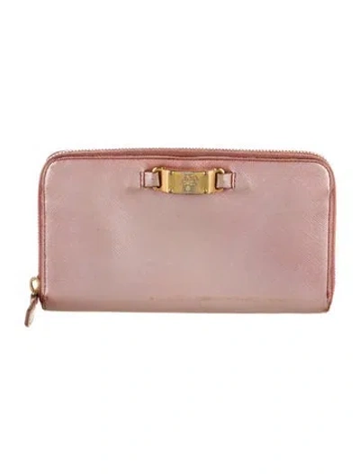 Pre-owned Prada Saffiano Lux Leather Continental Wallet In Pink