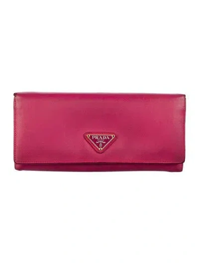 Pre-owned Prada Saffiano Lux Leather Continental Wallet In Pink