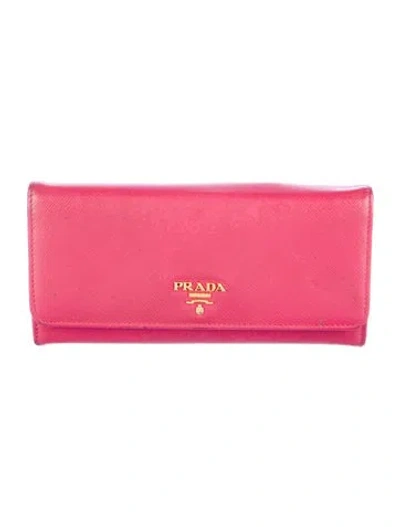 Pre-owned Prada Saffiano Lux Leather Continental Wallet In Pink