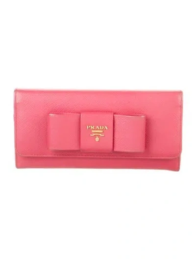 Pre-owned Prada Saffiano Lux Leather Continental Wallet In Pink