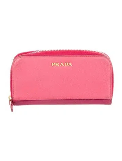 Pre-owned Prada Saffiano Lux Leather Continental Wallet In Pink