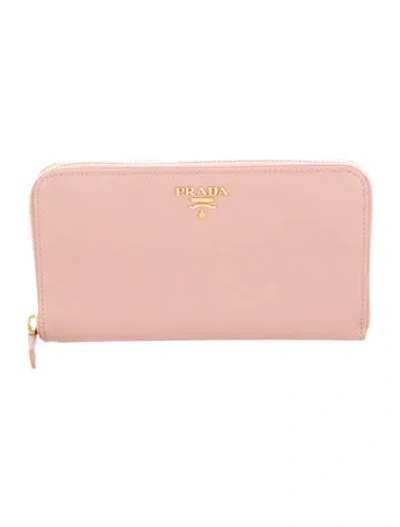 Pre-owned Prada Saffiano Lux Leather Continental Wallet In Pink