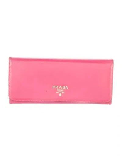 Pre-owned Prada Saffiano Lux Leather Continental Wallet In Pink