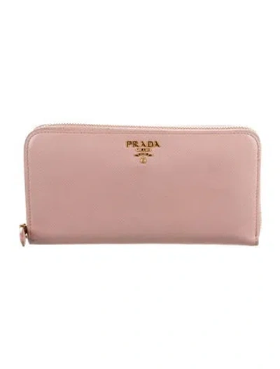Pre-owned Prada Saffiano Lux Leather Continental Wallet In Pink