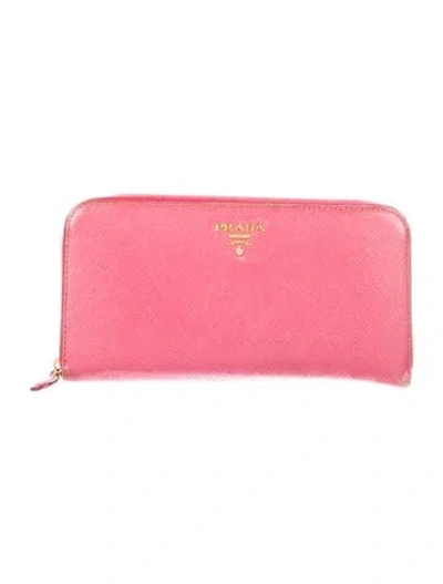 Pre-owned Prada Saffiano Lux Leather Continental Wallet In Pink