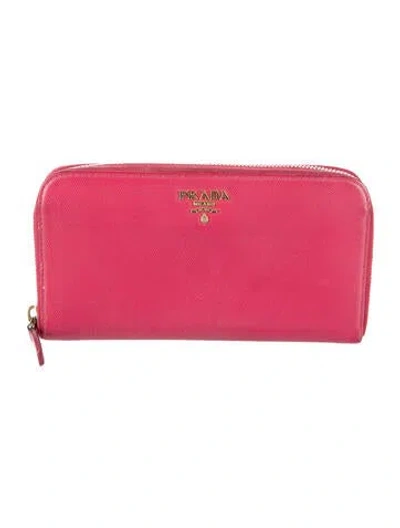 Pre-owned Prada Saffiano Lux Leather Continental Wallet In Pink