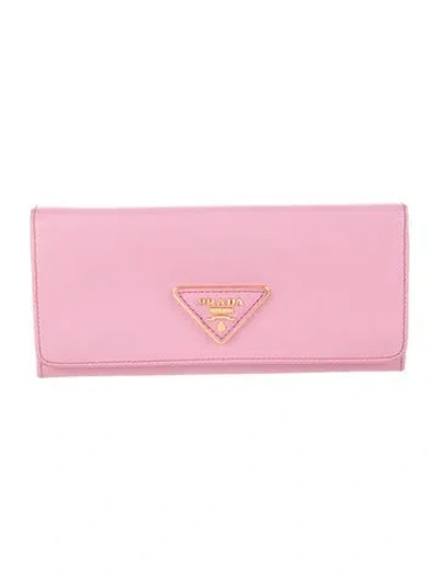 Pre-owned Prada Saffiano Lux Leather Continental Wallet In Pink