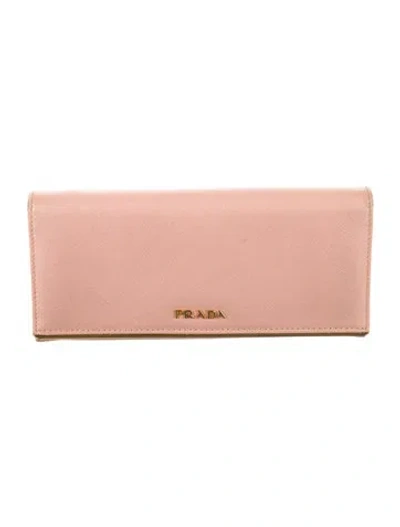 Pre-owned Prada Saffiano Lux Leather Continental Wallet In Pink