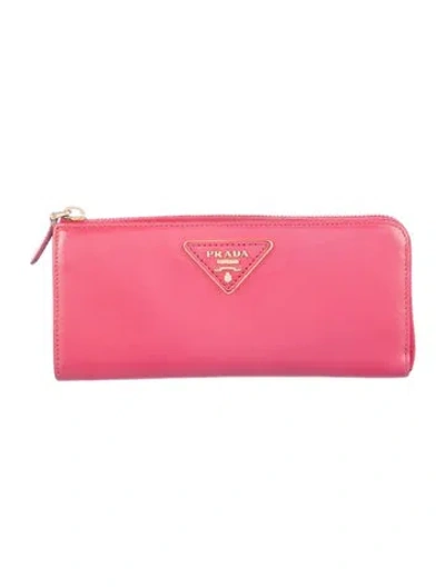Pre-owned Prada Saffiano Lux Leather Continental Wallet In Pink