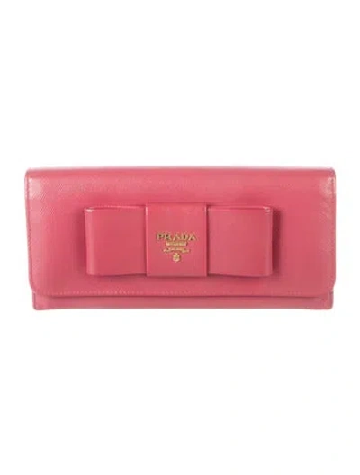 Pre-owned Prada Saffiano Lux Leather Continental Wallet In Pink