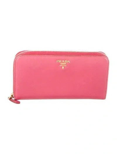 Pre-owned Prada Saffiano Lux Leather Continental Wallet In Pink