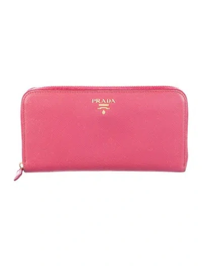 Pre-owned Prada Saffiano Lux Leather Continental Wallet In Pink