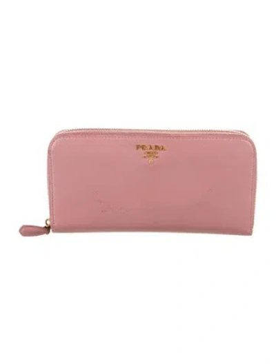 Pre-owned Prada Saffiano Lux Leather Continental Wallet In Pink