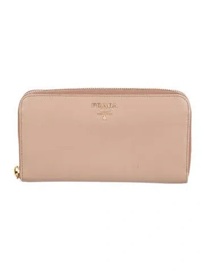 Pre-owned Prada Saffiano Lux Leather Continental Wallet In Pink
