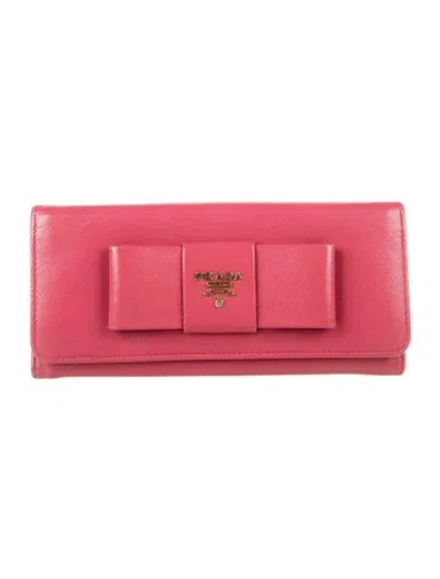 Pre-owned Prada Saffiano Lux Leather Continental Wallet In Pink
