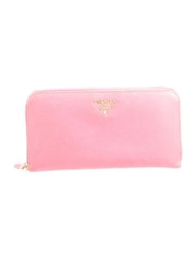 Pre-owned Prada Saffiano Lux Leather Continental Wallet In Pink
