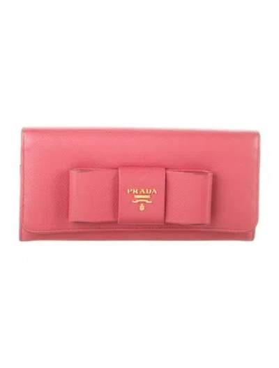 Pre-owned Prada Saffiano Lux Leather Continental Wallet In Pink