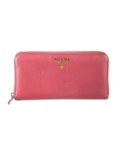 Pre-owned Prada Saffiano Lux Leather Continental Wallet In Pink