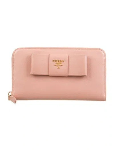 Pre-owned Prada Saffiano Lux Leather Continental Wallet In Pink
