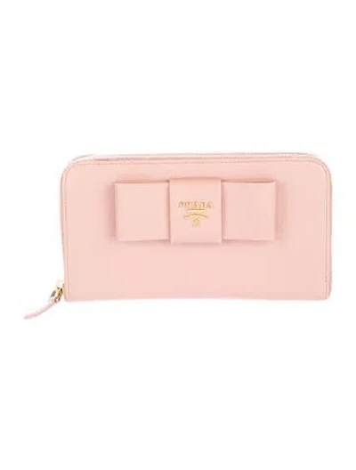 Pre-owned Prada Saffiano Lux Leather Continental Wallet In Pink