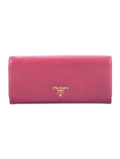 Pre-owned Prada Saffiano Lux Leather Continental Wallet In Pink