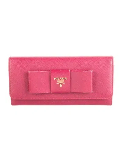 Pre-owned Prada Saffiano Lux Leather Continental Wallet In Pink