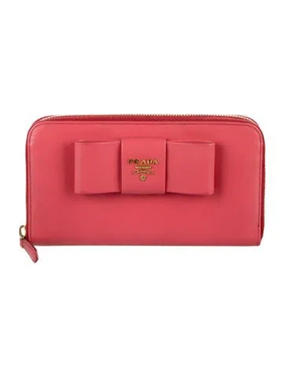 Pre-owned Prada Saffiano Lux Leather Continental Wallet In Pink