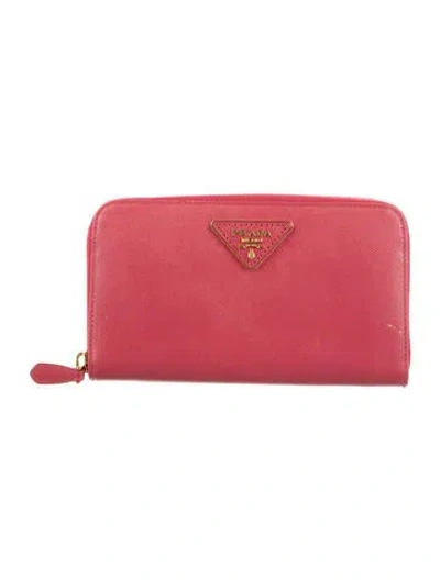 Pre-owned Prada Saffiano Lux Leather Continental Wallet In Pink