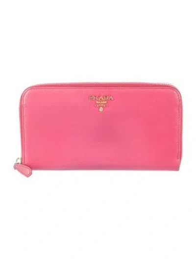 Pre-owned Prada Saffiano Lux Leather Continental Wallet In Pink