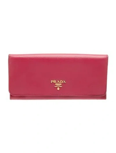 Pre-owned Prada Saffiano Lux Leather Continental Wallet In Pink