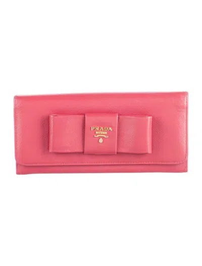 Pre-owned Prada Saffiano Lux Leather Continental Wallet In Pink