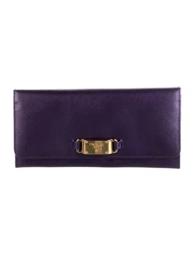 Pre-owned Prada Saffiano Lux Leather Continental Wallet In Purple