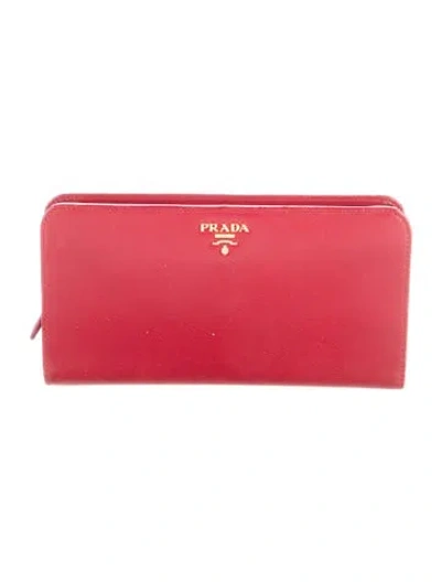Pre-owned Prada Saffiano Lux Leather Continental Wallet In Red