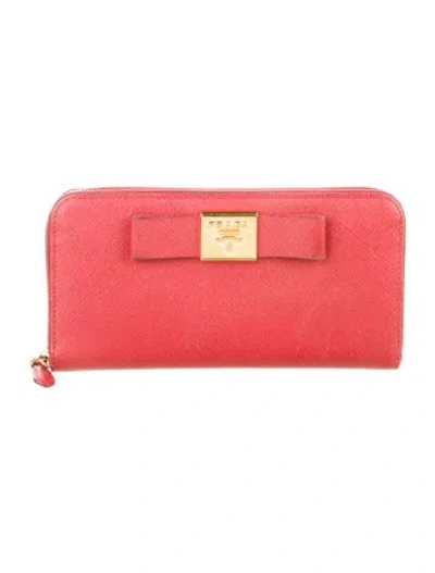 Pre-owned Prada Saffiano Lux Leather Continental Wallet In Red