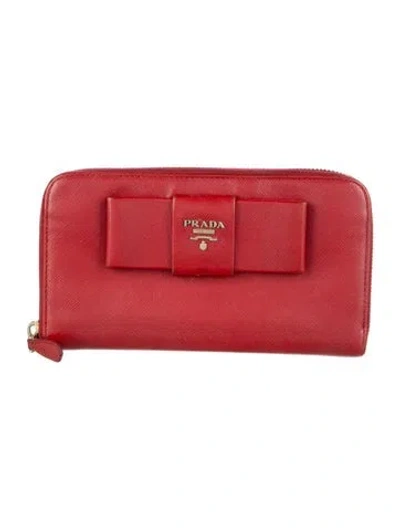 Pre-owned Prada Saffiano Lux Leather Continental Wallet In Red