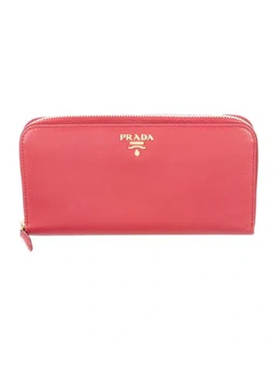 Pre-owned Prada Saffiano Lux Leather Continental Wallet In Red