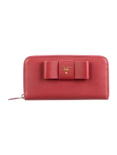 Pre-owned Prada Saffiano Lux Leather Continental Wallet In Red