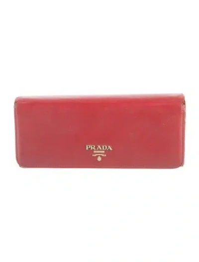 Pre-owned Prada Saffiano Lux Leather Continental Wallet In Red