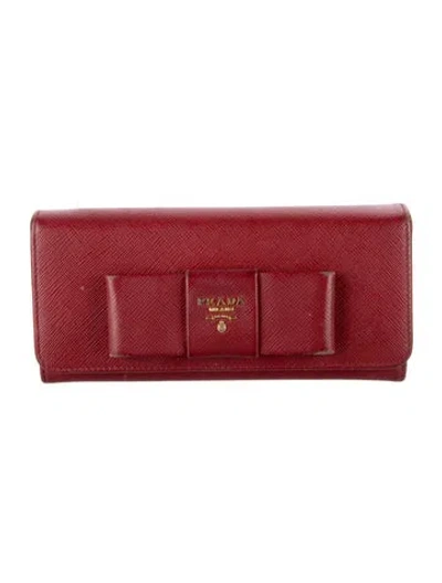 Pre-owned Prada Saffiano Lux Leather Continental Wallet In Red