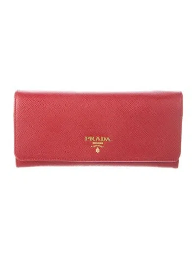 Pre-owned Prada Saffiano Lux Leather Continental Wallet In Red