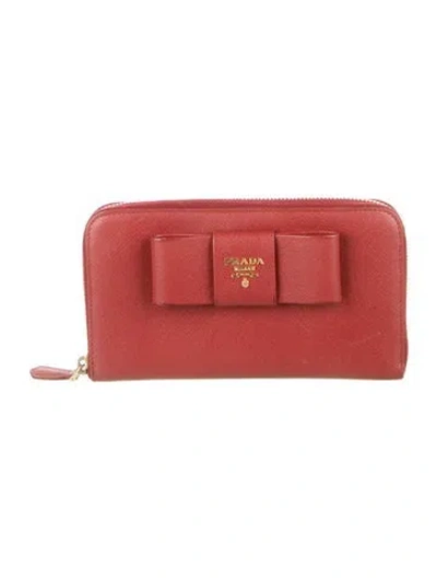 Pre-owned Prada Saffiano Lux Leather Continental Wallet In Red