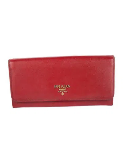 Pre-owned Prada Saffiano Lux Leather Continental Wallet In Red