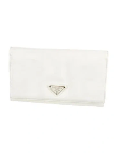 Pre-owned Prada Saffiano Lux Leather Continental Wallet In White