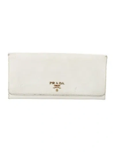 Pre-owned Prada Saffiano Lux Leather Continental Wallet In White