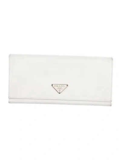 Pre-owned Prada Saffiano Lux Leather Continental Wallet In White