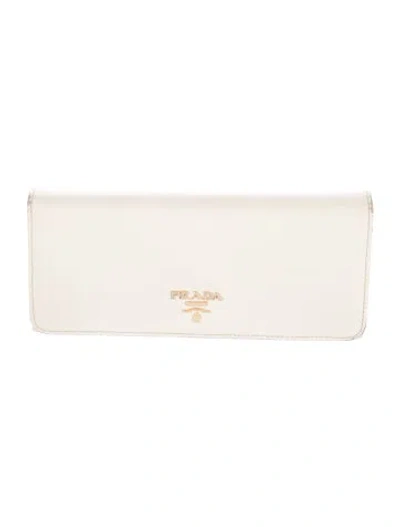 Pre-owned Prada Saffiano Lux Leather Continental Wallet In White