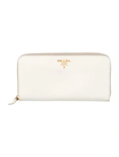 Pre-owned Prada Saffiano Lux Leather Continental Wallet In White