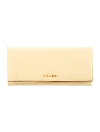 Pre-owned Prada Saffiano Lux Leather Continental Wallet In Yellow