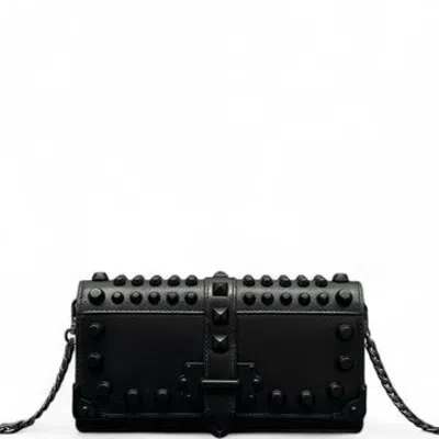 Pre-owned Prada Saffiano Lux Leather Elektra Wallet On Chain In Black
